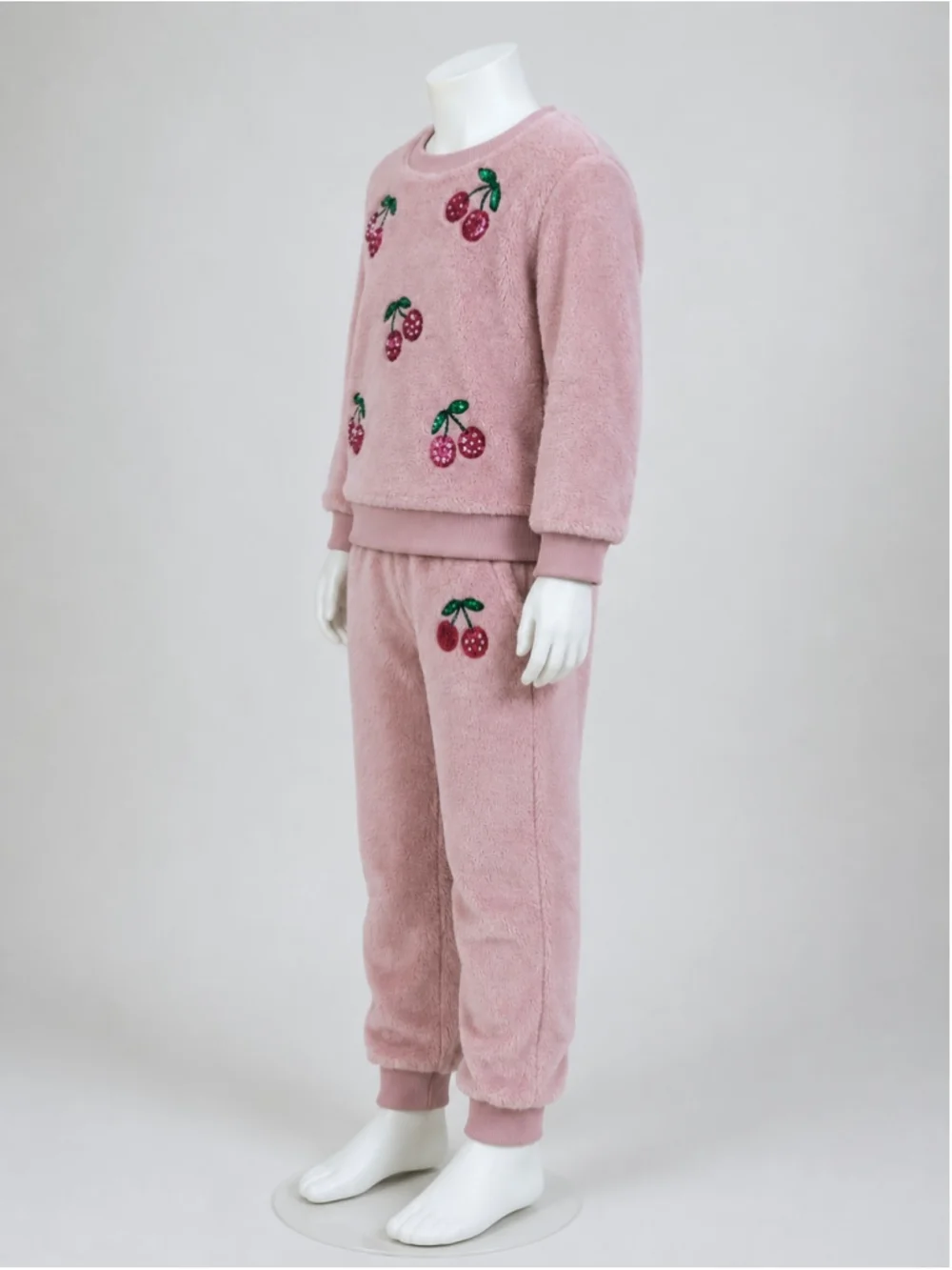 Derek Heart Girls Pink Cherry Sequin Sherpa Fleece Sweatshirt & Jogger Set